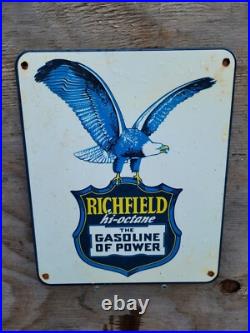 Vintage Richfield Porcelain Sign Hi-octane Power Gas Pump Plate Car Truck Eagle