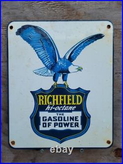 Vintage Richfield Porcelain Sign Hi-octane Power Gas Pump Plate Car Truck Eagle