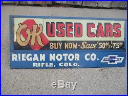Vintage Rifle Colorado Chevy OK Used Cars Dealership Sign, not porcelain