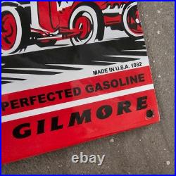 Vintage Road With Gilmore Car Old Us Gasoline Oil Gas Pump Enamel Porcelain Sign
