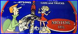 Vintage Rocket Gasoline Sign Jetsons Auto Trucks Gas Pump Porcelain Sign
