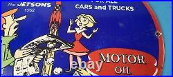 Vintage Rocket Gasoline Sign Jetsons Auto Trucks Gas Pump Porcelain Sign