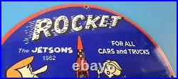 Vintage Rocket Gasoline Sign Jetsons Auto Trucks Gas Pump Porcelain Sign