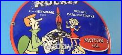 Vintage Rocket Gasoline Sign Jetsons Auto Trucks Gas Pump Porcelain Sign