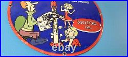 Vintage Rocket Gasoline Sign Jetsons Auto Trucks Gas Pump Porcelain Sign