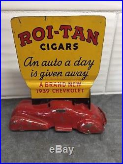 Vintage Roi-Tan Sophie Tucker 1939 Cigar Advertising Car Sign Chevy chevrolet ad