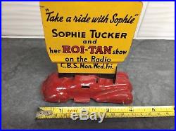 Vintage Roi-Tan Sophie Tucker 1939 Cigar Advertising Car Sign Chevy chevrolet ad