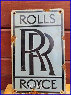 Vintage Rolls Royce Porcelain Sign British Automobile Dealer Automotive Gas Oil