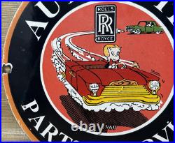 Vintage Rolls Royce Porcelain Sign Dealership Auto Phantom Ghost Engine Gas Oil