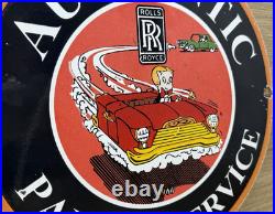 Vintage Rolls Royce Porcelain Sign Dealership Auto Phantom Ghost Engine Gas Oil