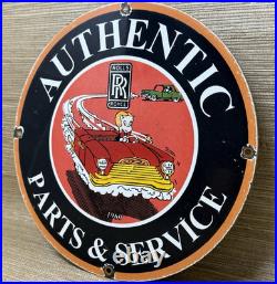 Vintage Rolls Royce Porcelain Sign Dealership Auto Phantom Ghost Engine Gas Oil