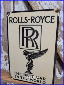 Vintage Rolls Royce Porcelain Sign Old England Luxury Automobile Auto Gas Car