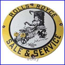 Vintage Rolls Royce Sign Service Sales Automobile Gas Pump Porcelain Sign