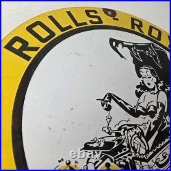 Vintage Rolls Royce Sign Service Sales Automobile Gas Pump Porcelain Sign
