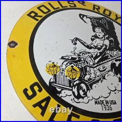 Vintage Rolls Royce Sign Service Sales Automobile Gas Pump Porcelain Sign