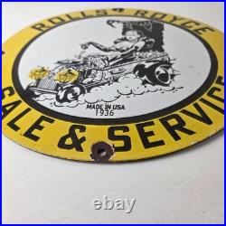 Vintage Rolls Royce Sign Service Sales Automobile Gas Pump Porcelain Sign