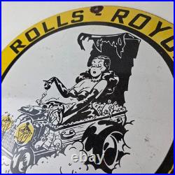 Vintage Rolls Royce Sign Service Sales Automobile Gas Pump Porcelain Sign