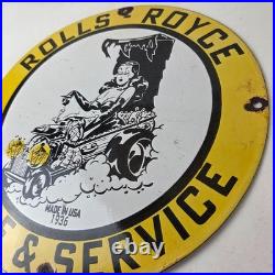 Vintage Rolls Royce Sign Service Sales Automobile Gas Pump Porcelain Sign