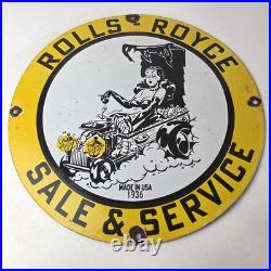 Vintage Rolls Royce Sign Service Sales Automobile Gas Pump Porcelain Sign