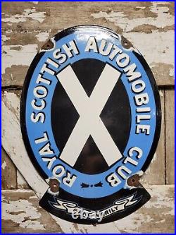 Vintage Royal Scottish Automobile Club Porcelain Sign Old Scotland Car Display