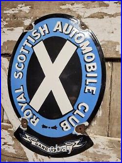 Vintage Royal Scottish Automobile Club Porcelain Sign Old Scotland Car Display