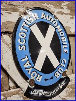 Vintage Royal Scottish Automobile Club Porcelain Sign Old Scotland Car Display