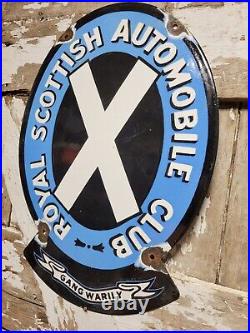 Vintage Royal Scottish Automobile Club Porcelain Sign Old Scotland Car Display