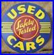 Vintage-Safety-Tested-Used-Cars-Porcelain-Sign-Gas-Motor-Oil-Auto-Sales-12-01-pk