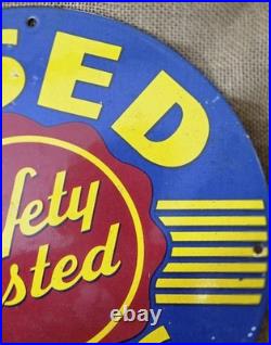 Vintage Safety Tested Used Cars Porcelain Sign Gas Motor Oil Auto Sales 12