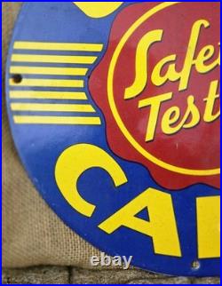 Vintage Safety Tested Used Cars Porcelain Sign Gas Motor Oil Auto Sales 12