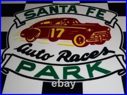 Vintage Santa Fe Speedway Auto Car, Truck Races Chicago Metal Gasoline Oil Sign Vintage Santa Fe Speedway Auto Car, Truck Races Chicago Metal Gasoline Oil Sign