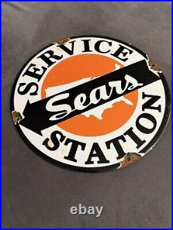 Vintage Sears Auto service PORCELAIN ENAMEL SIGN oil gas gasoline pump plate