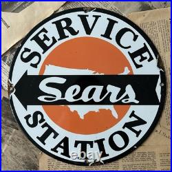 Vintage Sears Service Station Auto Dealer Gas Oil 12 Inch Porcelain Enamel Sign