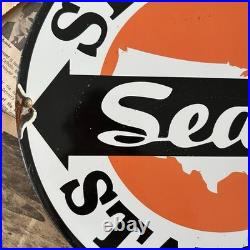 Vintage Sears Service Station Auto Dealer Gas Oil 12 Inch Porcelain Enamel Sign