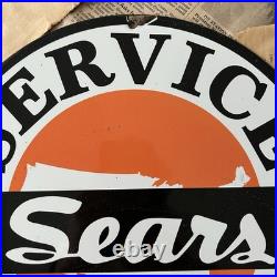 Vintage Sears Service Station Auto Dealer Gas Oil 12 Inch Porcelain Enamel Sign