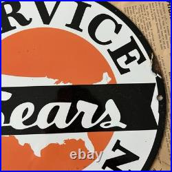 Vintage Sears Service Station Auto Dealer Gas Oil 12 Inch Porcelain Enamel Sign
