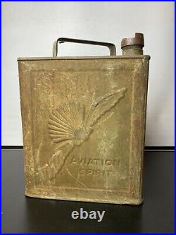 Vintage Shell Aviation Spirit Valor Fuel Petrol Oil Can & Brass Lid