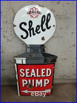 Vintage Shell Enamel Sign Sealed Pump Petrol Gas Oil
