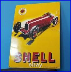 Vintage Shell Gasoline Porcelain Italian Race Car Service Station Pump 22 Sign