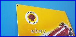 Vintage Shell Gasoline Porcelain Italian Race Car Service Station Pump 22 Sign