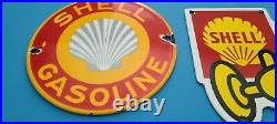 Vintage Shell Gasoline Porcelain Race Car Automobile Service Station Pump Signs