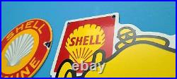 Vintage Shell Gasoline Porcelain Race Car Automobile Service Station Pump Signs