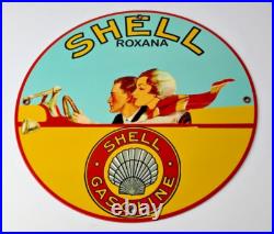 Vintage Shell Gasoline Sign Roxana Old Automobile Gas Pump Plate Nozzle Sign