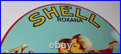 Vintage Shell Gasoline Sign Roxana Old Automobile Gas Pump Plate Nozzle Sign