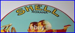 Vintage Shell Gasoline Sign Roxana Old Automobile Gas Pump Plate Nozzle Sign