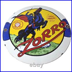 Vintage Shell Gasoline Sign Zorro Gas Pump Service Automobile Motor Oil Sign