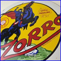 Vintage Shell Gasoline Sign Zorro Gas Pump Service Automobile Motor Oil Sign