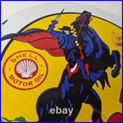 Vintage Shell Gasoline Sign Zorro Gas Pump Service Automobile Motor Oil Sign