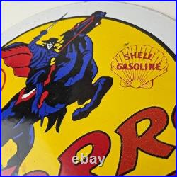 Vintage Shell Gasoline Sign Zorro Gas Pump Service Automobile Motor Oil Sign