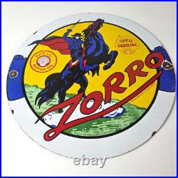 Vintage Shell Gasoline Sign Zorro Gas Pump Service Automobile Motor Oil Sign